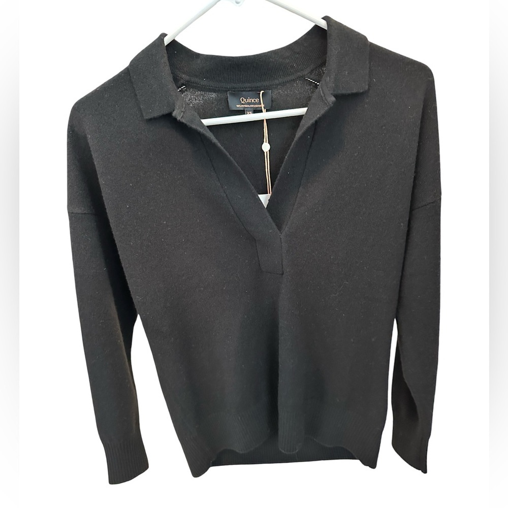 Quince NWT Mongolian Cashmere Polo Sweater Women’s Black Size XS - Picture 5 of 7